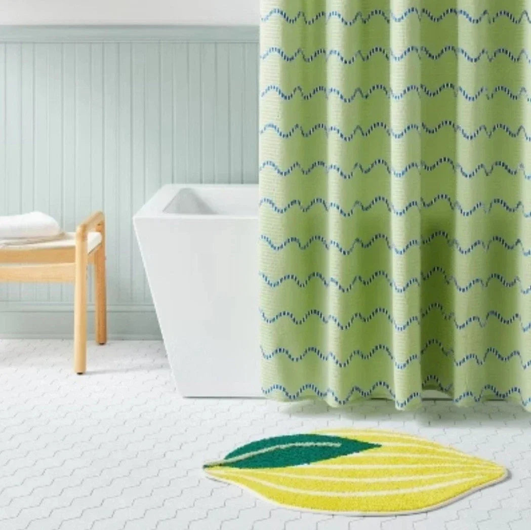 Lemon Shaped Machine Washable Non-Slip Bath Rug Yellow