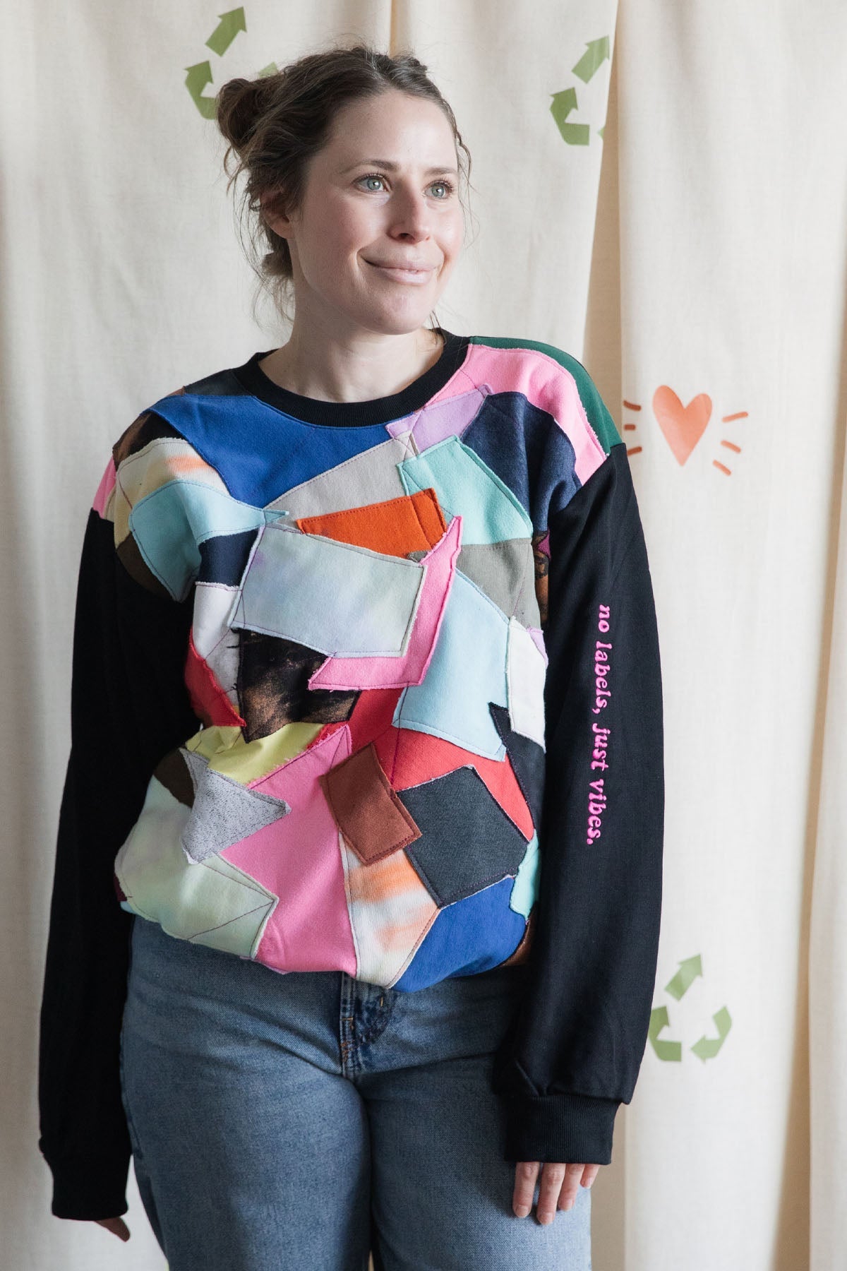 upcycled patchwork scrap fabric crewneck sweater {x-large}