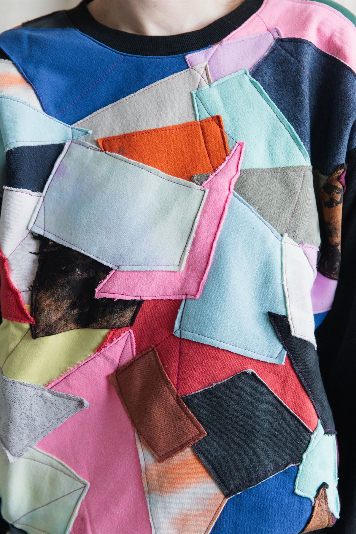 upcycled patchwork scrap fabric crewneck sweater {x-large}