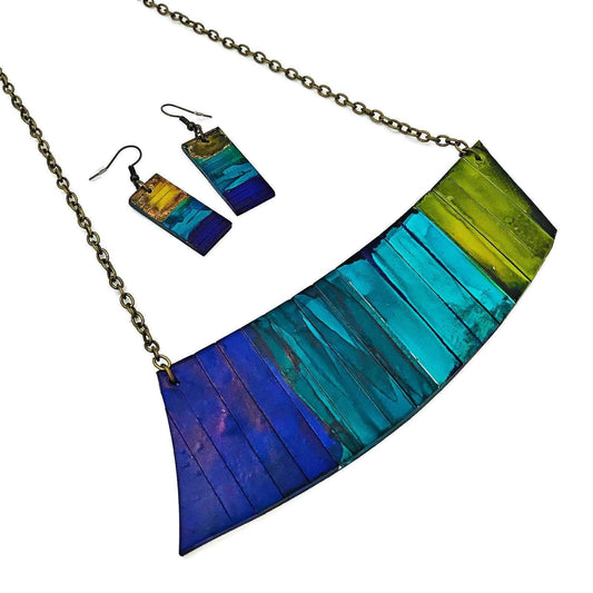 Statement Jewelry Set with Ombre Stripes, Bar Earrings & Asymmetric Necklace