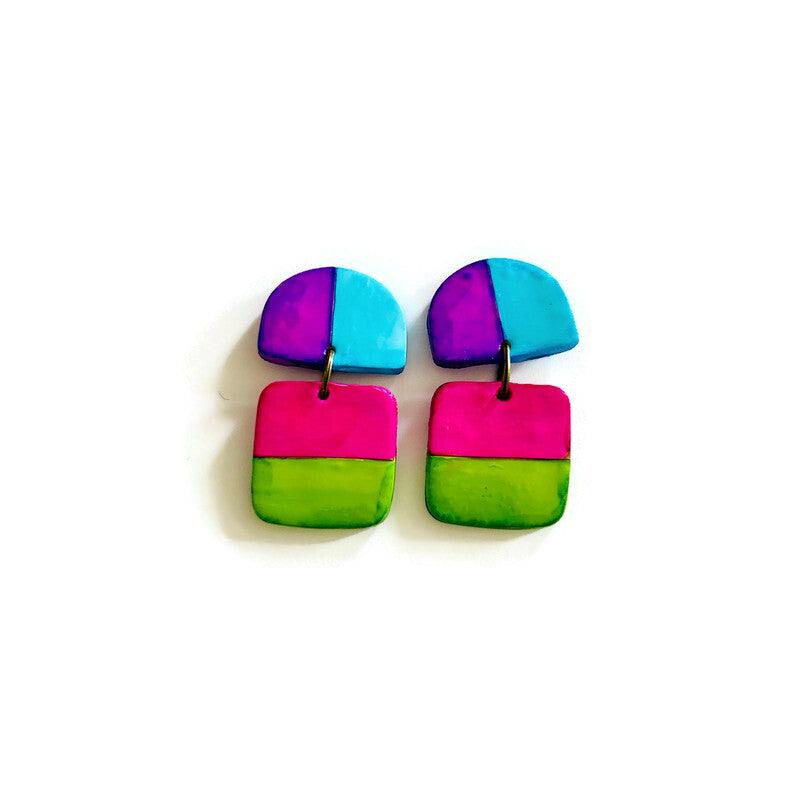 Striped Neon Earrings Handmade