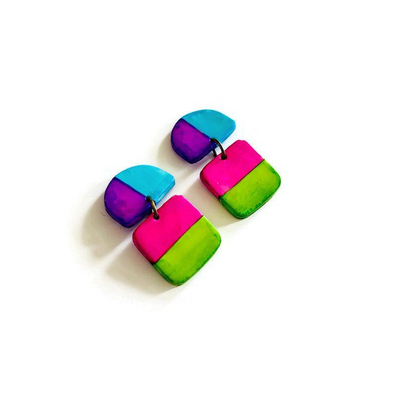 Striped Neon Earrings Handmade