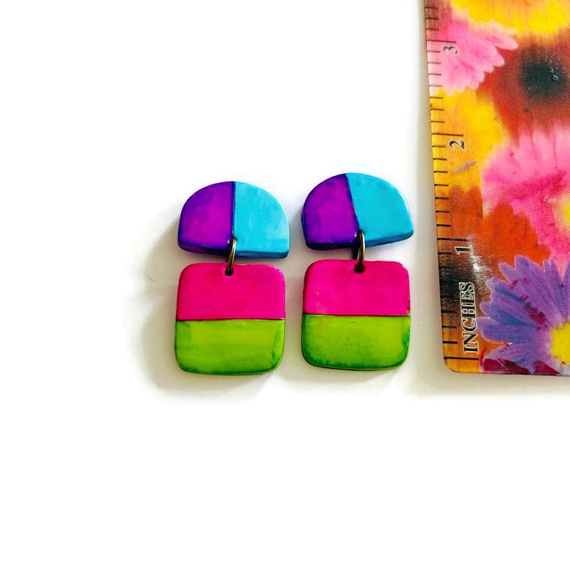 Striped Neon Earrings Handmade