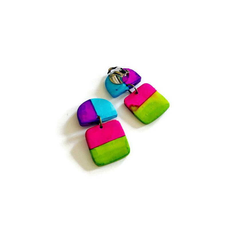 Striped Neon Earrings Handmade