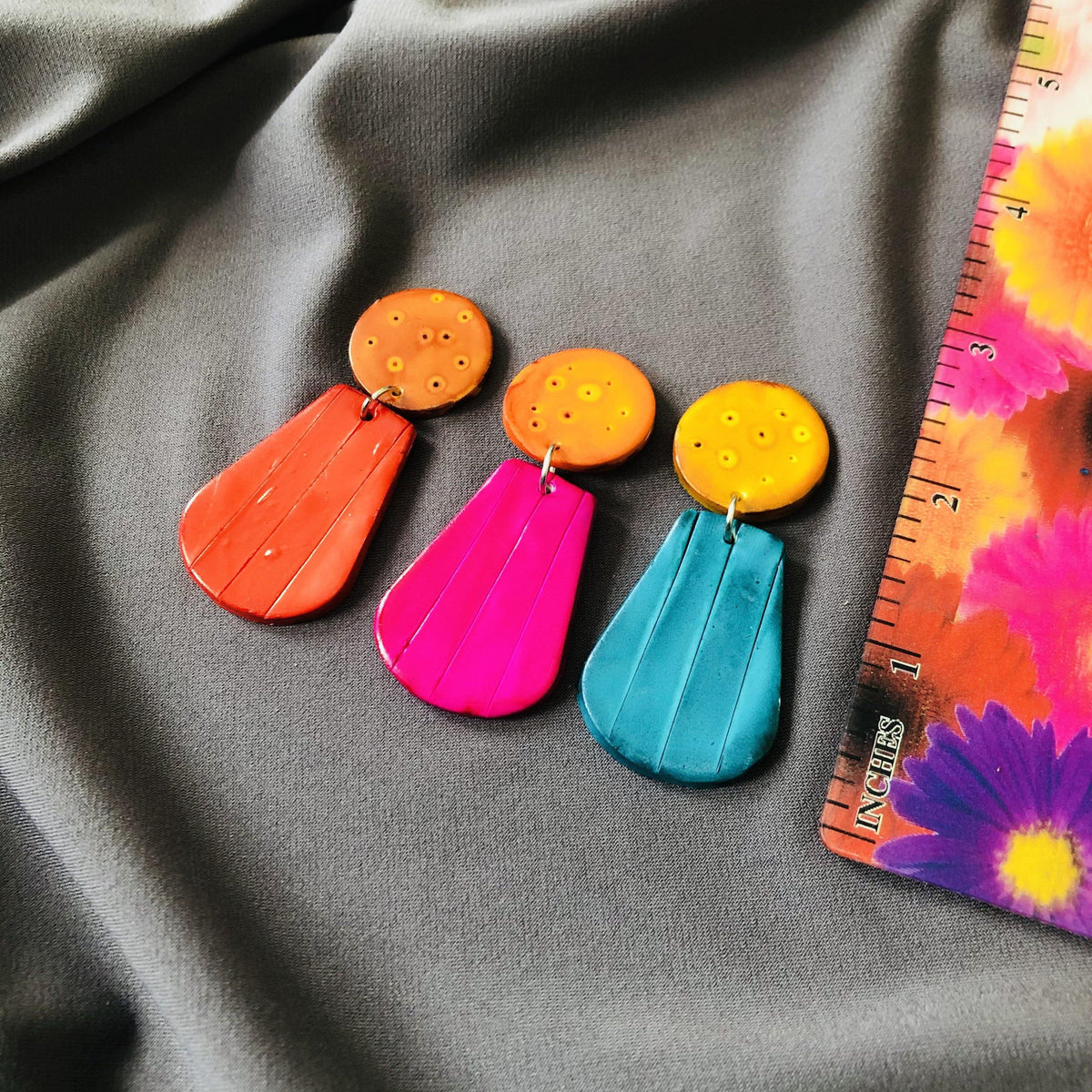 Colorful Summer Statement Earrings Handmade, Post or Clip Ons- "Belle"