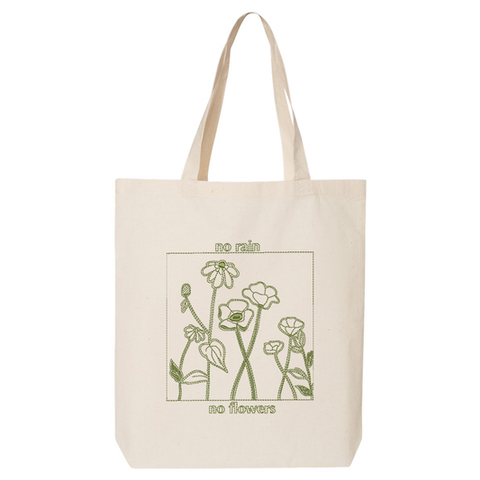 Tote bag "No rain No Flowers" brodé