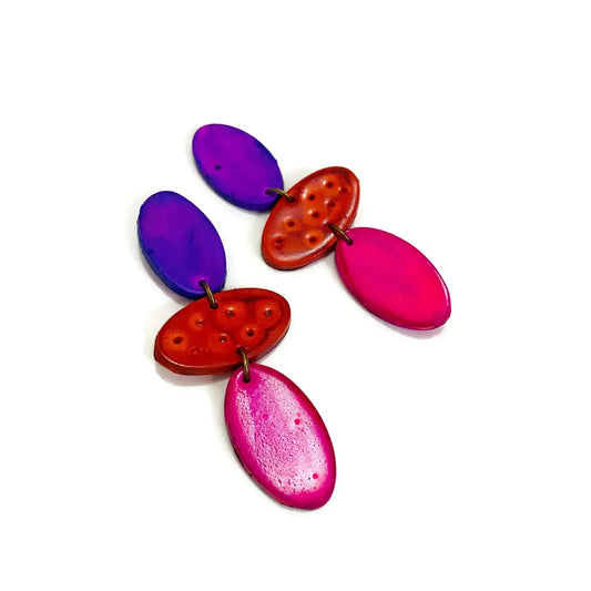 Tri Color Statement Earrings Handmade- "Abby"