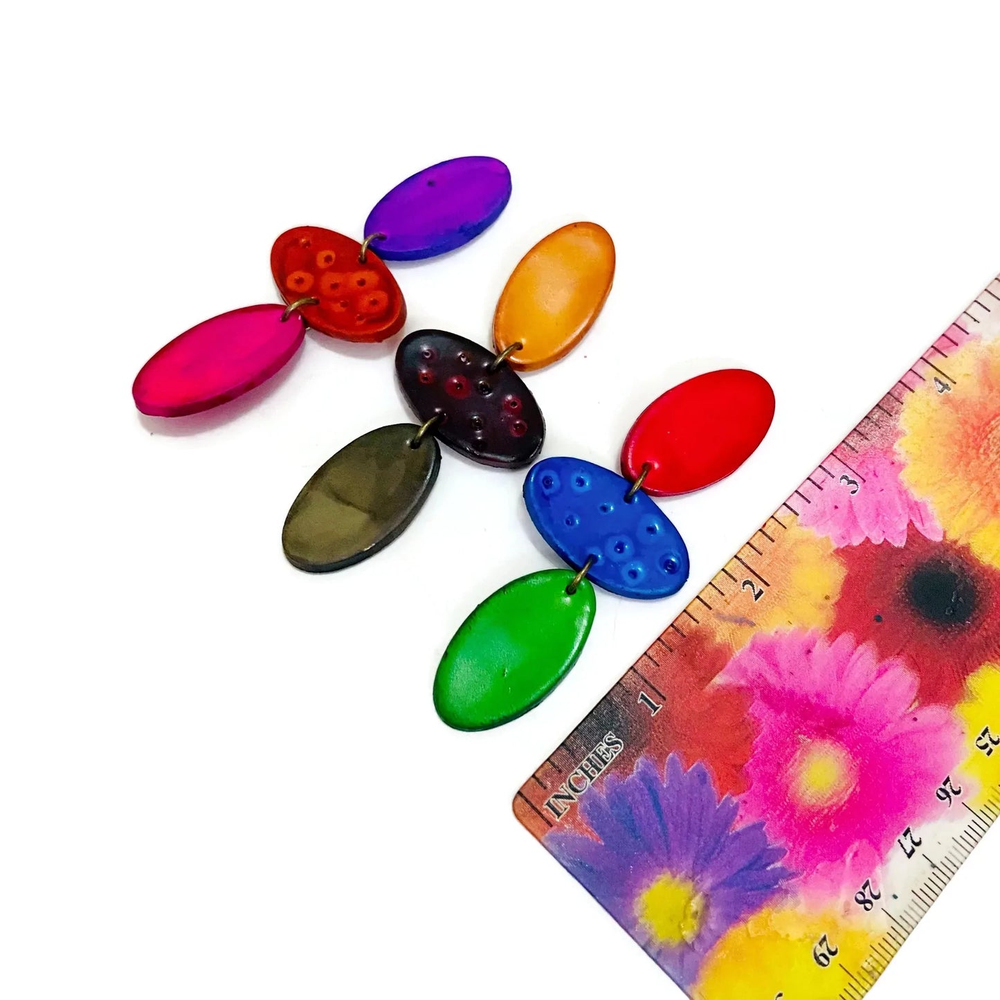 Tri Color Statement Earrings Handmade- "Abby"