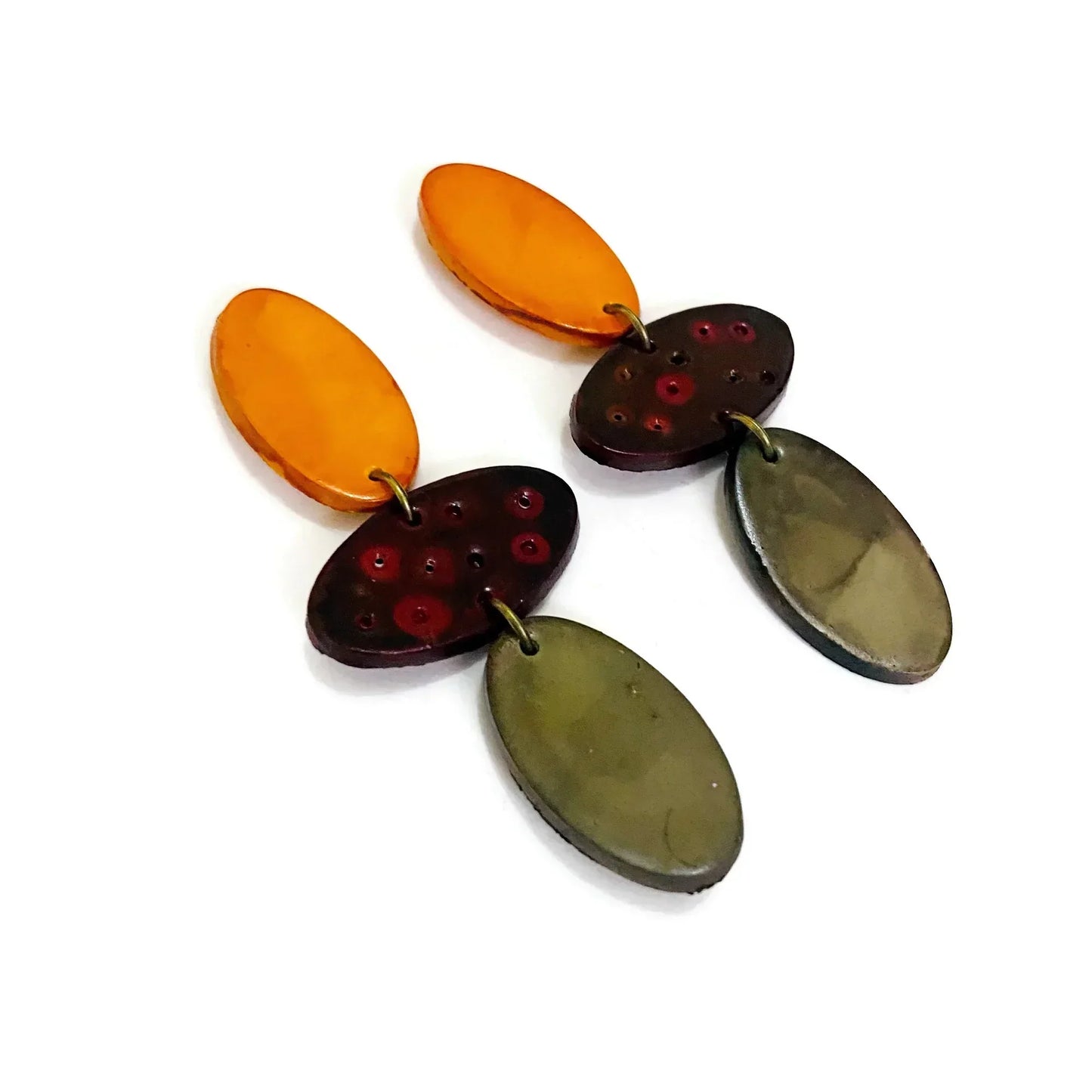 Tri Color Statement Earrings Handmade- "Abby"