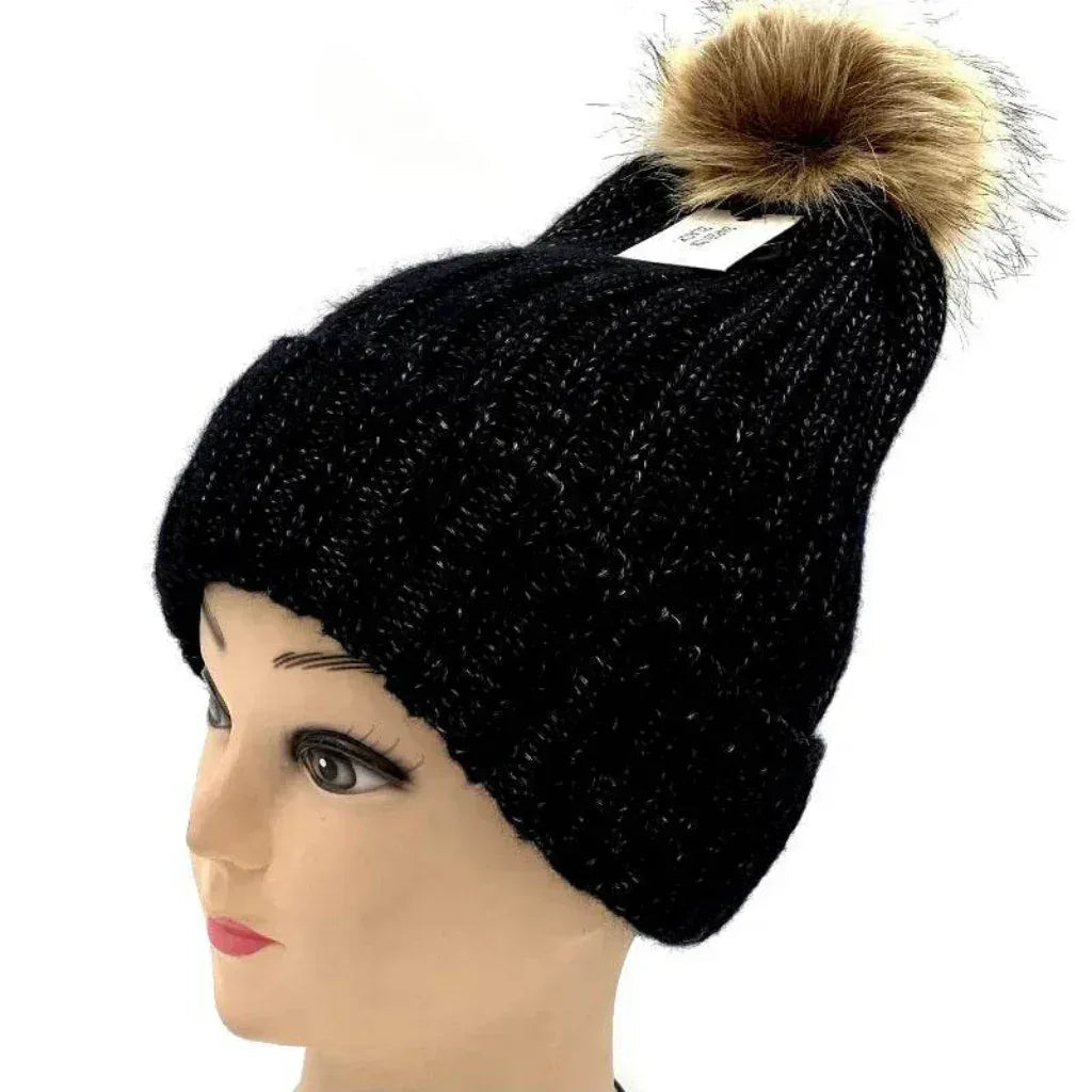 Tuque pompon fausse fourrure