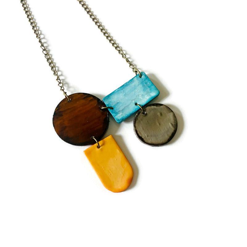 Unique Geometric Jewelry Set in Baby Blue, Peach, Brown & Grey
