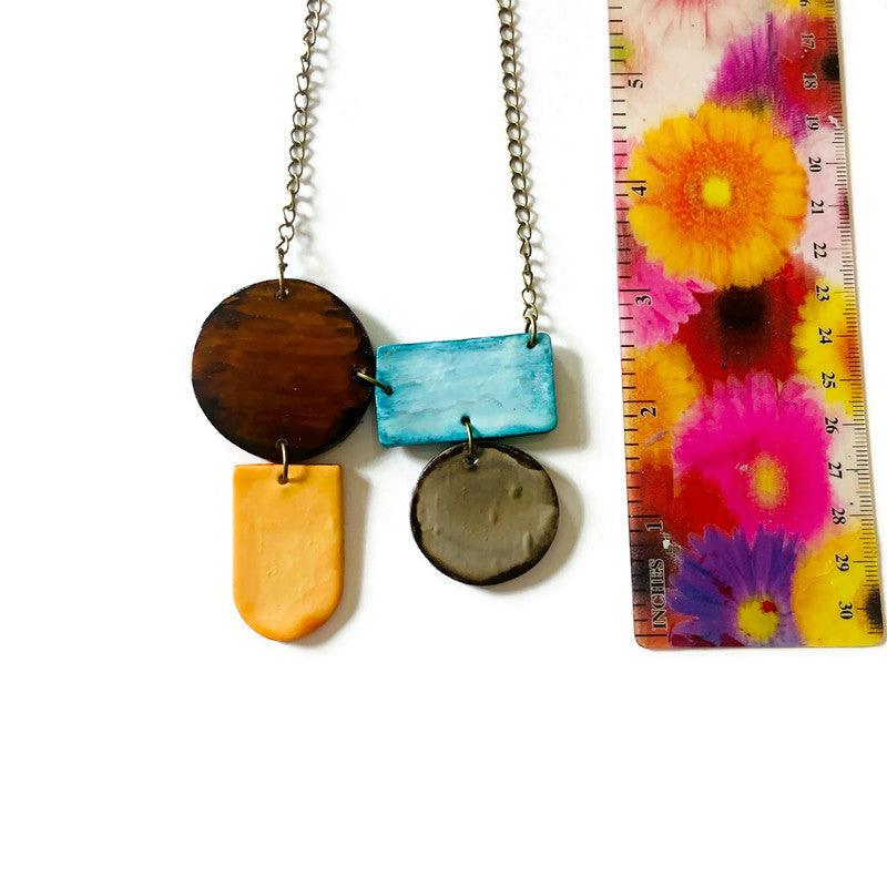 Unique Geometric Jewelry Set in Baby Blue, Peach, Brown & Grey