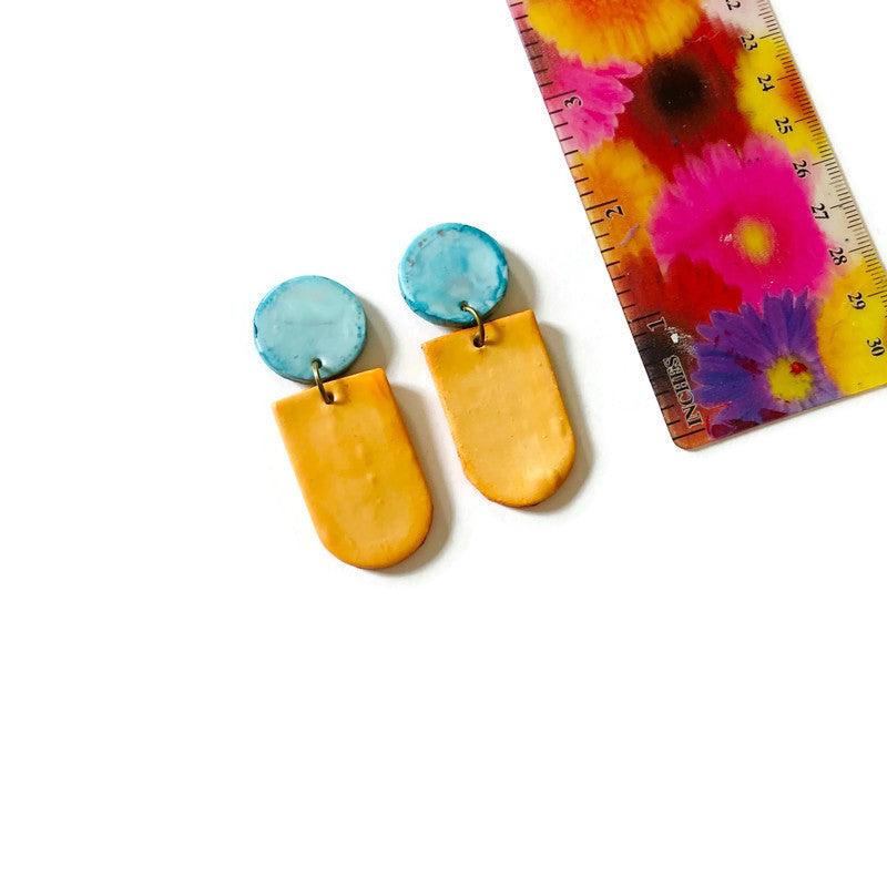 Unique Geometric Jewelry Set in Baby Blue, Peach, Brown & Grey