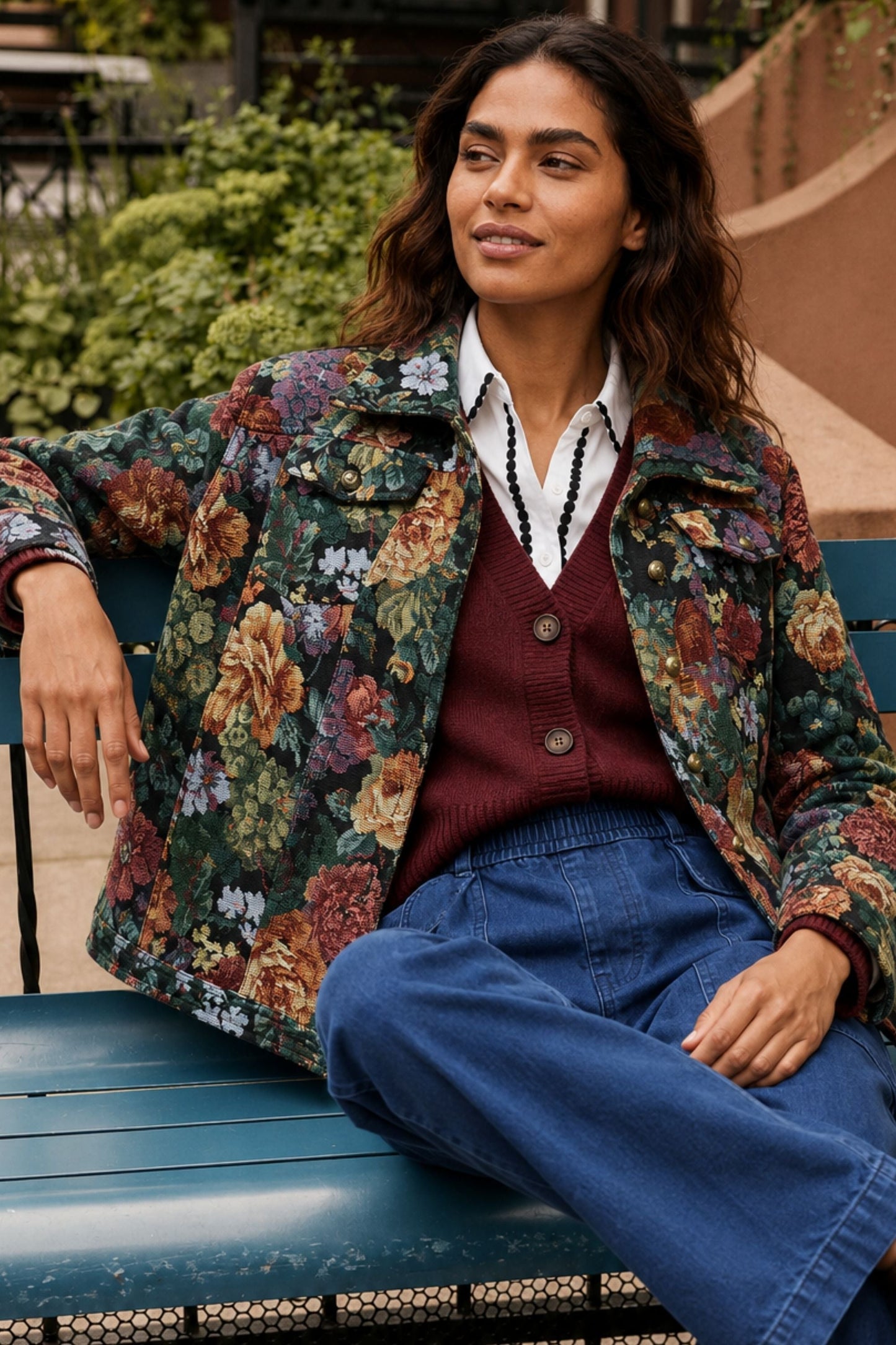 Tatiana Floral Jacket Woven Jacquard Button-Front