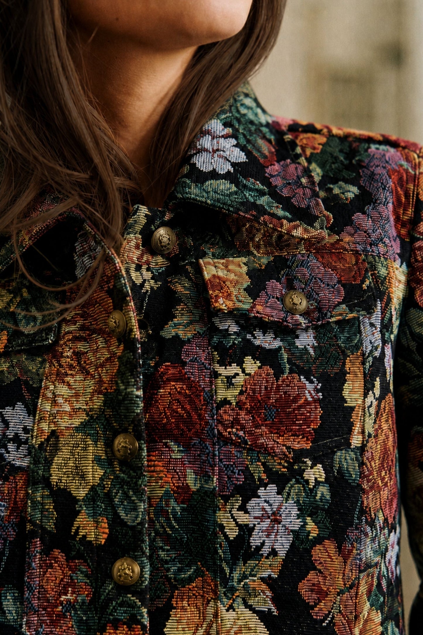 Tatiana Floral Jacket Woven Jacquard Button-Front